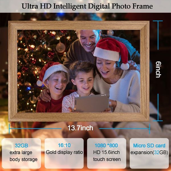 10.1 Inch Smart WiFi Digital Photo Frame 1280x800 IPS LCD Touch Screen,Auto-Rotate Portrait and Landscape,Built in 16GB Memory,Share Moments Instantly via Frameo App from Anywhere (Wooden)