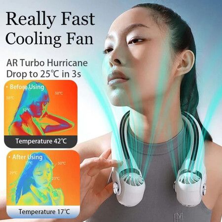 Portable  Handheld Neck Fan Rechargeable Leafless Hanging Bladeless Fan Speeds Adjustment USB Powered Personal Fans Color White