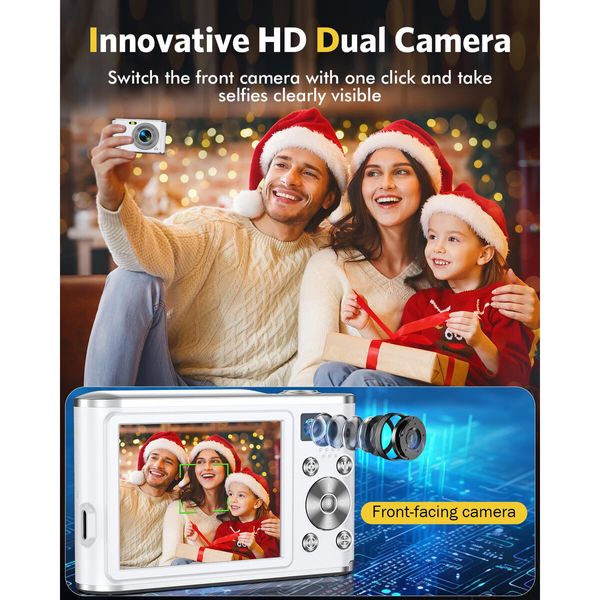 Digital Camera,Auto Focus FHD 4K Vlogging Camera with Dual Camera 48MP 16X Digital Zoom Kids Compact Camera with 32GB Memory Card Portable Point and Shoot Cameras for Teens Beginner Adult,White