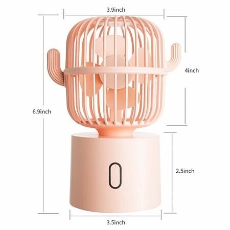 Cactus Fan Desk Small Fan 80 Degree Rotation USB Portable Fans 3 Speeds for Home Office Personal Table Desktop Fan Decor-Pink