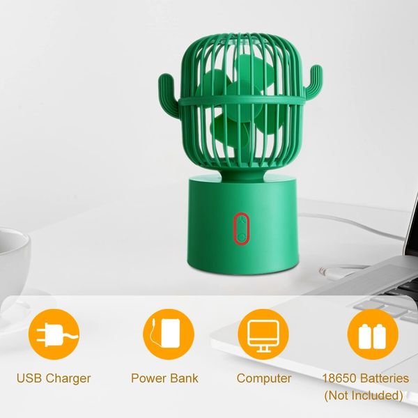 Cactus Fan Desk Small Fan 80 Degree Rotation USB Portable Fans 3 Speeds for Home Office Personal Table Desktop Fan Decor-Green