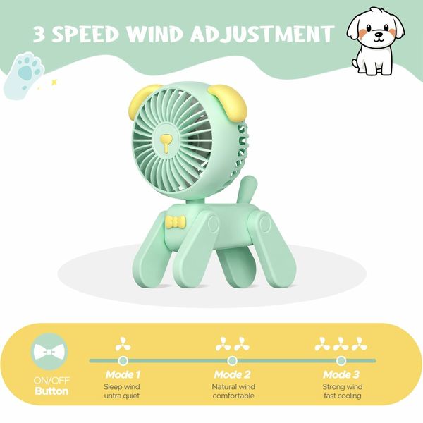 7 inch Small Desk Fan USB Rechargeable Battery Foldable Fan for Grils Women with 3 Speeds Strong Wind for Home Office Outdoor Travel - Green