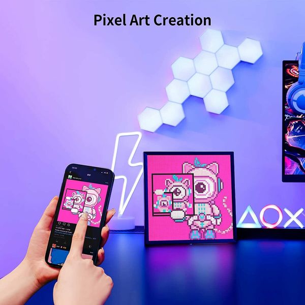 HD Art Frame Pixel Display, APP Cellphone Control Display with 64X64 Programmable LED Screen for Home Decoration, Business Adver