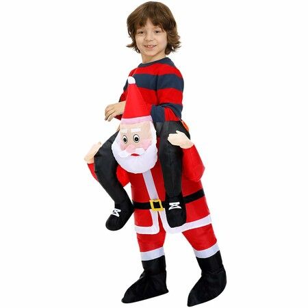 Christmas Costume Party Cosplay Mounted Cycling Santa Claus Inflatable Clothes Kids Teens  120cm-150cm