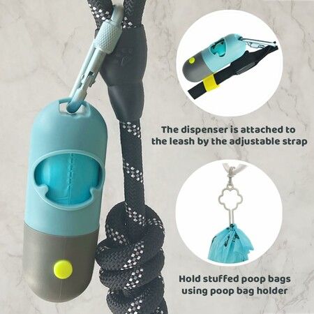 Dog Poop Bag Dispenser with Built-in LED Flashlight and Metal Clip for Leash, Pet Waste Bag Holder, Dog Walking Accessory