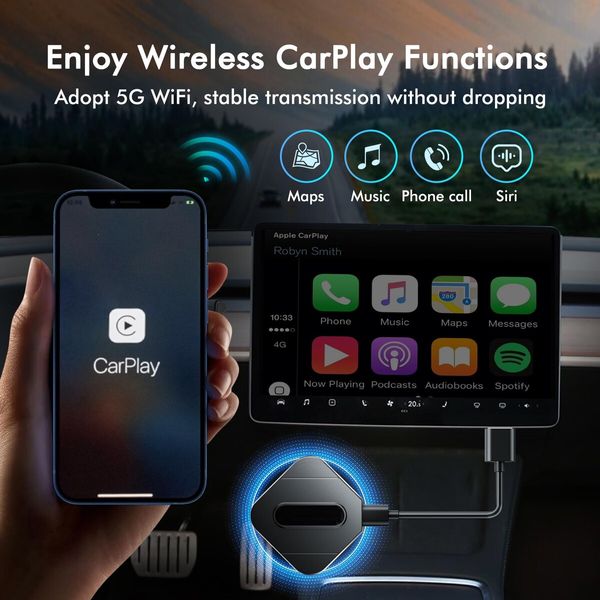 Wireless CarPlay Adapter for iPhone,Wireless CarPlay Dongle,Plug & Play,Convert Wired to Wireless CarPlay Adapter for 2016+ OEM Wired CarPlay Cars Model