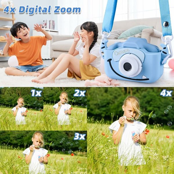 Kids Digital Camera with SD Card 32GB Portable Camera Selfie Digital Dual Lens Camera Birthday Gift for Kids (Blue)