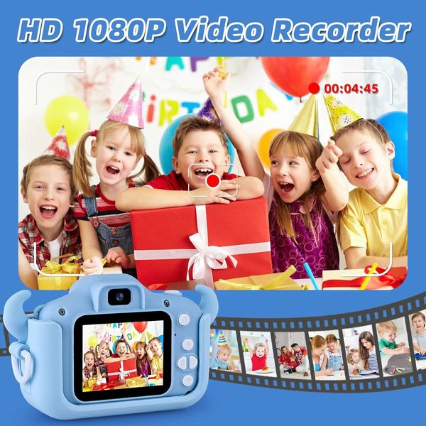 Kids Digital Camera with SD Card 32GB Portable Camera Selfie Digital Dual Lens Camera Birthday Gift for Kids (Blue)