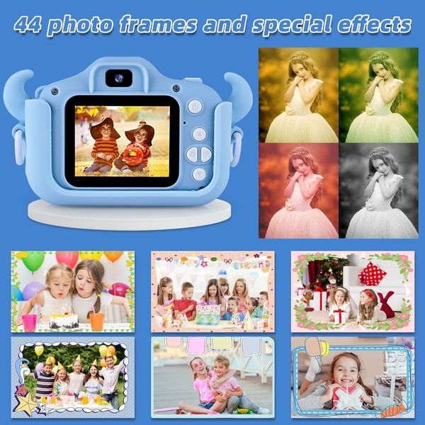 Kids Digital Camera with SD Card 32GB Portable Camera Selfie Digital Dual Lens Camera Birthday Gift for Kids (Blue)