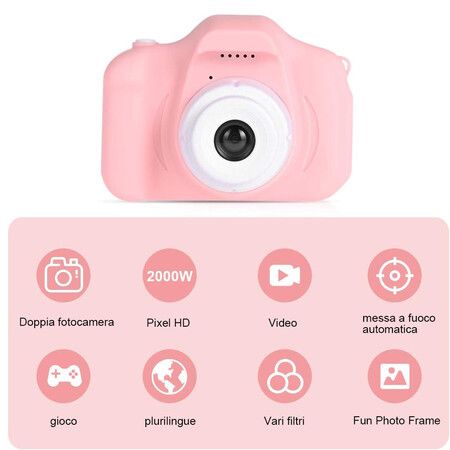 Kids Digital Camera with SD Card 32GB Portable Camera Selfie Digital Dual Lens Camera Birthday Gift for Kids (Pink)