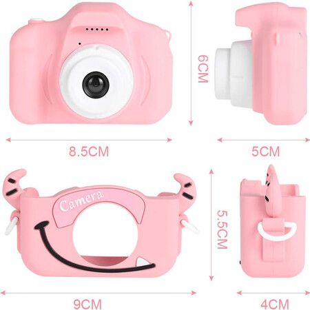 Kids Digital Camera with SD Card 32GB Portable Camera Selfie Digital Dual Lens Camera Birthday Gift for Kids (Pink)