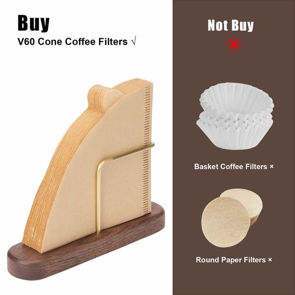 Cone Coffee Filter Holder,Stand Coffee Filter Storage,Coffee Filter Container for V60 Paper Coffee Filters Size #01 and #02,Walnut & Brass