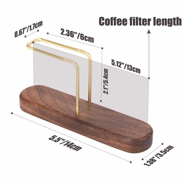 Cone Coffee Filter Holder,Stand Coffee Filter Storage,Coffee Filter Container for V60 Paper Coffee Filters Size #01 and #02,Walnut & Brass