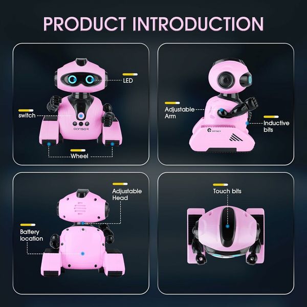 Robots Toys for Kids, 2.4Ghz Remote Control Robot Toys with Music and LED Eyes for Boys Girls 3 to 12 Year  Pink