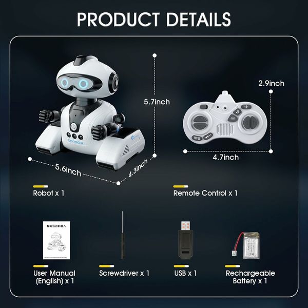 Robots Toys for Kids, 2.4Ghz Remote Control Robot Toys with Music and LED Eyes for Boys Girls 3 to 12 Year  White