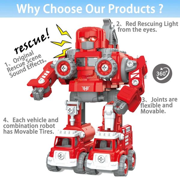 TEM Toys 5 in1 Take Apart and Building Rescue Robot Toys Educational Toys for Kids 4-8 Birthday Gift for 4+ Year Old Boys