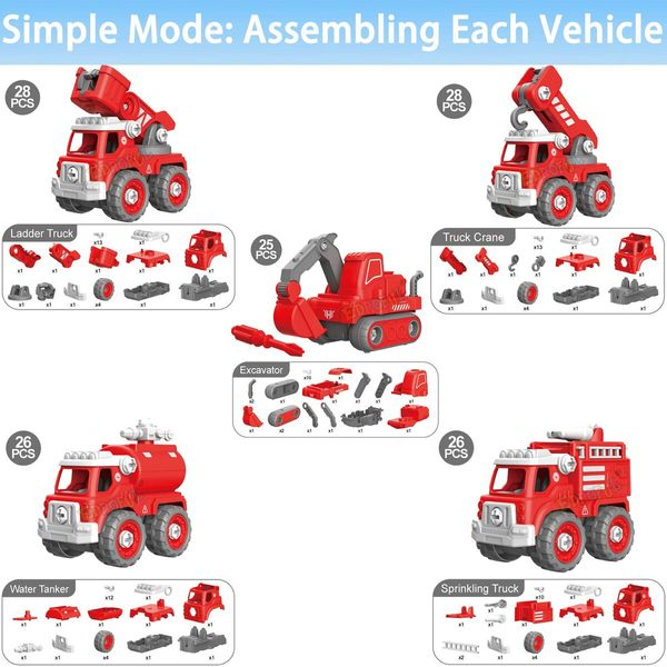 TEM Toys 5 in1 Take Apart and Building Rescue Robot Toys Educational Toys for Kids 4-8 Birthday Gift for 4+ Year Old Boys