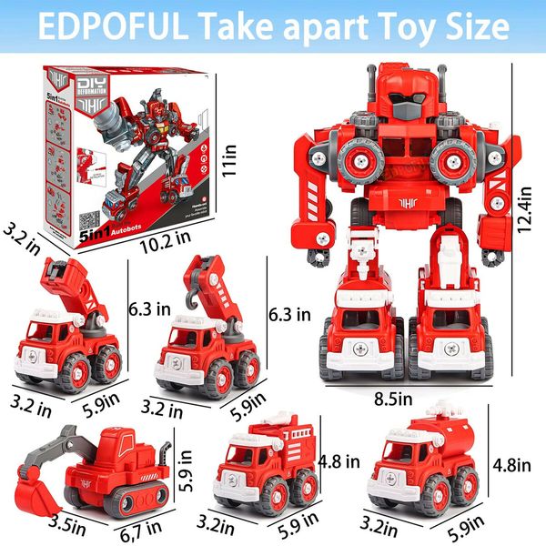 TEM Toys 5 in1 Take Apart and Building Rescue Robot Toys Educational Toys for Kids 4-8 Birthday Gift for 4+ Year Old Boys