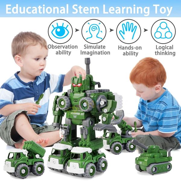 Take Apart Armored Fighting Vehicles Transform to Defender Robot Toys DIY Assembly Military Building Sets STEM Birthday Gift for 4+