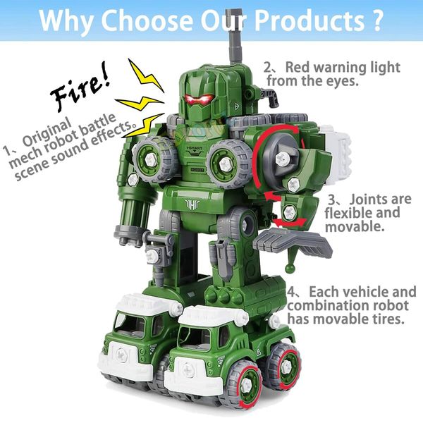 Take Apart Armored Fighting Vehicles Transform to Defender Robot Toys DIY Assembly Military Building Sets STEM Birthday Gift for 4+