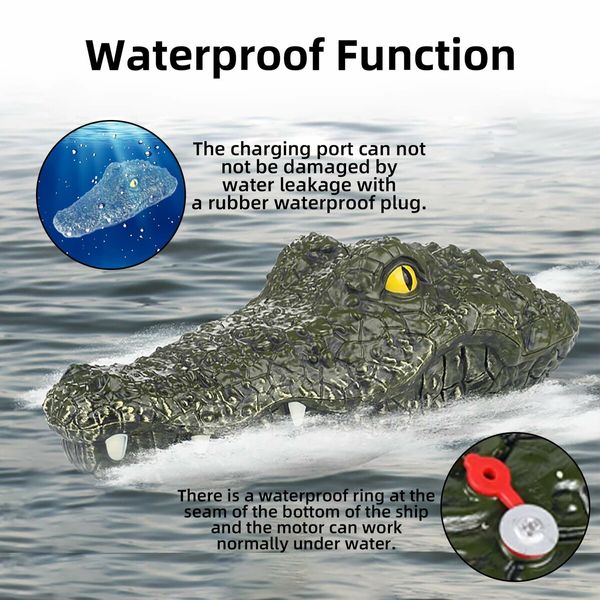 Remote Control Boat, Electric RC Alligator Boat 2.4G High-Speed Simulation Crocodile Head Water Toys Waterproof Prank Toy for Pools and Lakes