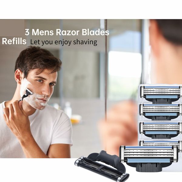 Razor Blades Refills for Mach3,Mens Razor Blades,Turbo Razor Blades Refills for Gillette,with Precision Cut Stainless Steel Blades for Gillette,for Longer Hair Hard to Shave Spots (8Pcs)