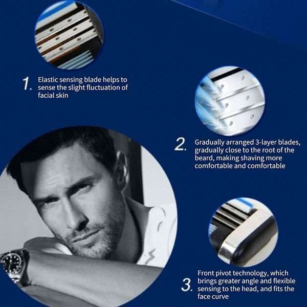 Razor Blades Refills for Mach3,Mens Razor Blades,Turbo Razor Blades Refills for Gillette,with Precision Cut Stainless Steel Blades for Gillette,for Longer Hair Hard to Shave Spots (8Pcs)