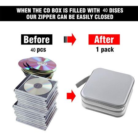 CD Case, DVDs Wallet Holder, CD DVD Case Wallet 40 Discs Heavy Duty Bag Binder Storage Booklet Album (Silver)