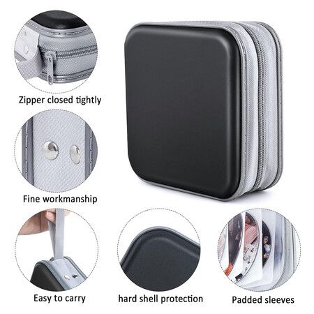 CD Case, DVDs Wallet Holder, CD/DVD Case Wallet 40 Discs Heavy Duty Bag Binder Storage Booklet Album (Black)