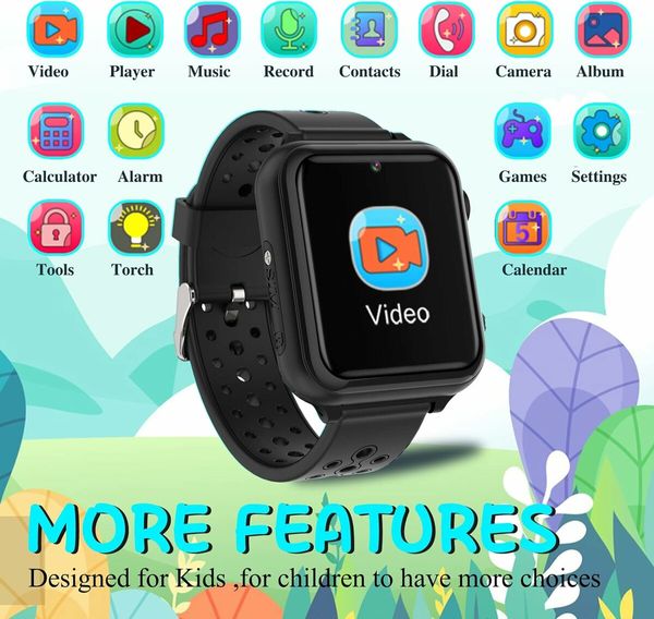 Smartwatch Children's Watch, Waterproof Music Smartwatch for Boys and Girls Pink