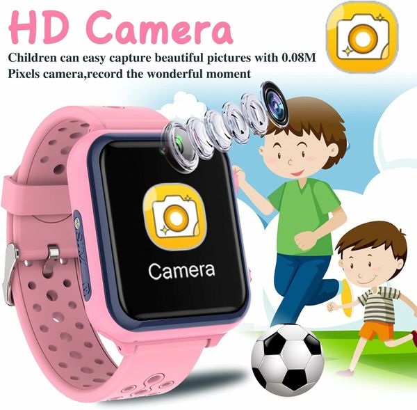 Smartwatch Children's Watch, Waterproof Music Smartwatch for Boys and Girls Pink