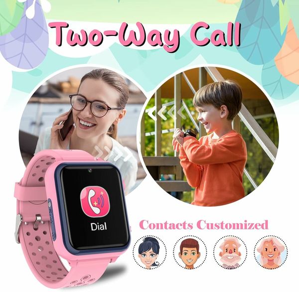 Smartwatch Children's Watch, Waterproof Music Smartwatch for Boys and Girls Pink