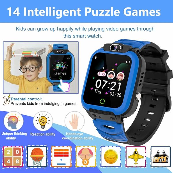 Kids Smart Watch for Boys Girls, Cell Phone Watch for 3 to 14 Years Kids Students (Blue)