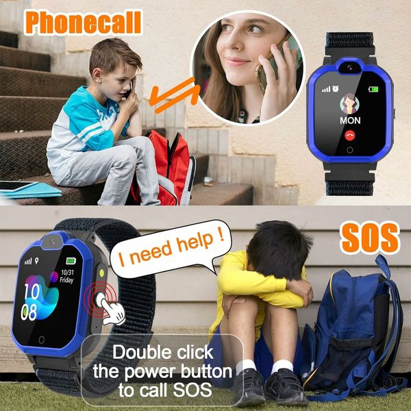 4G Smart Watch for Kids with SIM Card, Kids Phone Smartwatch GPS Tracker for 4 to 12 Boys Girls Blue