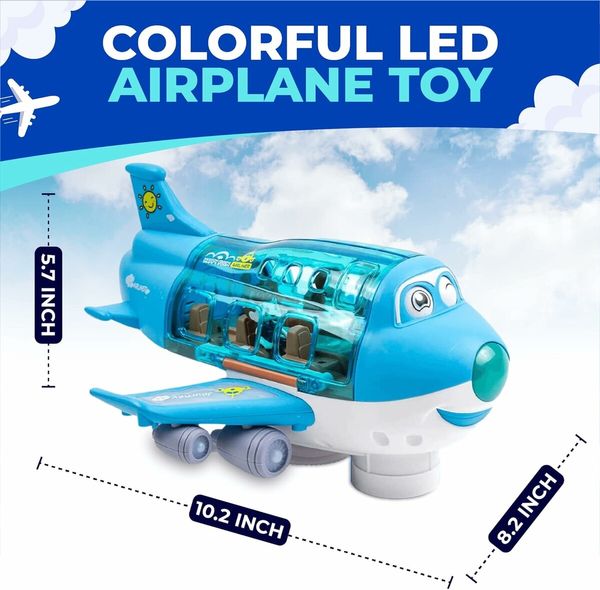 Airplane Toys for Kids, Bump and Go Action for Boys and Girls 3-12 Years Old Blue