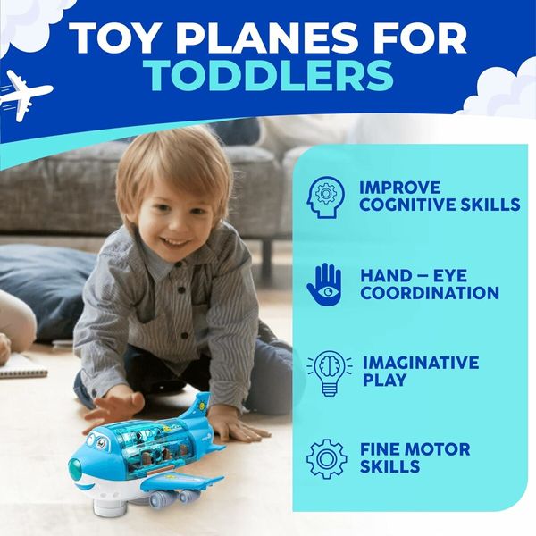 Airplane Toys for Kids, Bump and Go Action for Boys and Girls 3-12 Years Old Blue