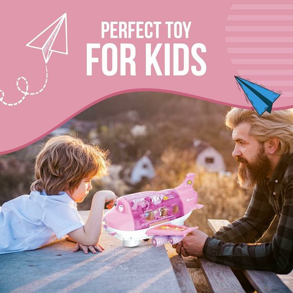 Airplane Toys for Kids, Bump and Go Action for Boys and Girls 3-12 Years Old Pink