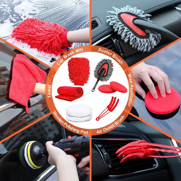 32 Pcs Car Detailing Kit Car Detailing Drill Brush Kit Car Detailing Brush Wash Set Car Accessories for Interior Exterior Wheels