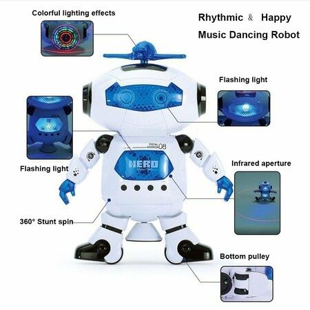 Musical Walking Dancing Robot Toy for Kids, Flashing Lights, 360° Body Spinning, Toddlers Bosys Girls Fun Toy Figure