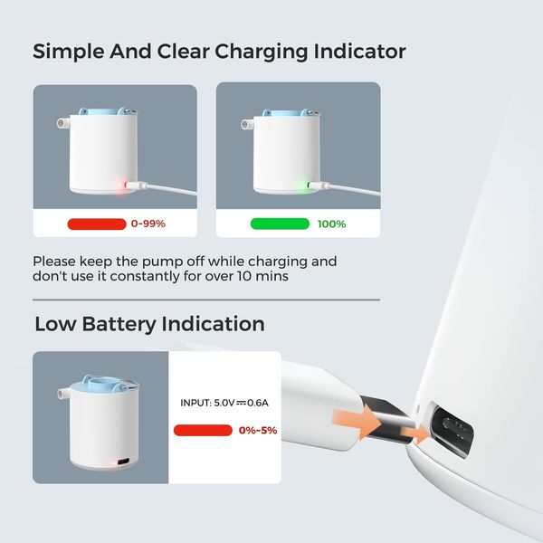 Tiny Pump X Portable Air Pump+ Camping Light Ultra-Mini Air Pump with 1300mAh Battery USB Rechargeable for Pool Floats Air Bed Air Mattress Swimming Ring Vacuum Storage Bags (Blue - X)