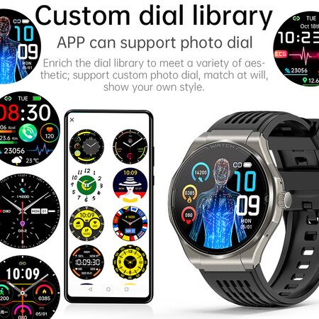 Newest Smart Watch Bluetooth Call Amoled Screen Ecg Blood Sugar Uric Acid Blood Lipid Body Temperature Radiation Level Color Brown