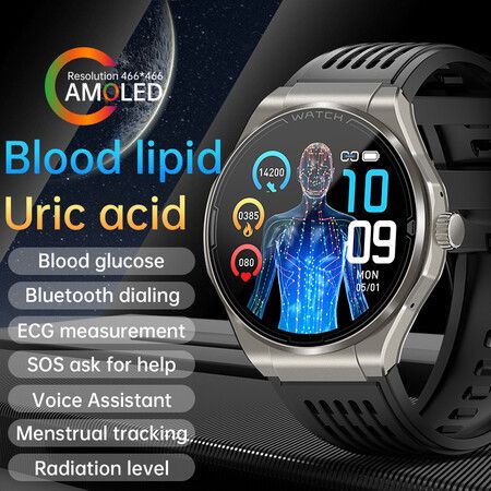 Newest Smart Watch Bluetooth Call Amoled Screen Ecg Blood Sugar Uric Acid Blood Lipid Body Temperature Radiation Level Color Brown