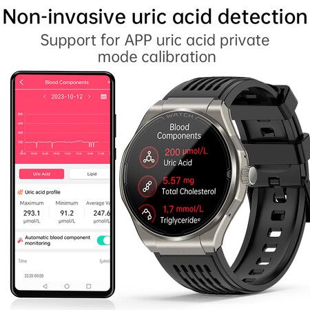 Newest Smart Watch Bluetooth Call Amoled Screen Ecg Blood Sugar Uric Acid Blood Lipid Body Temperature Radiation Level Color Brown