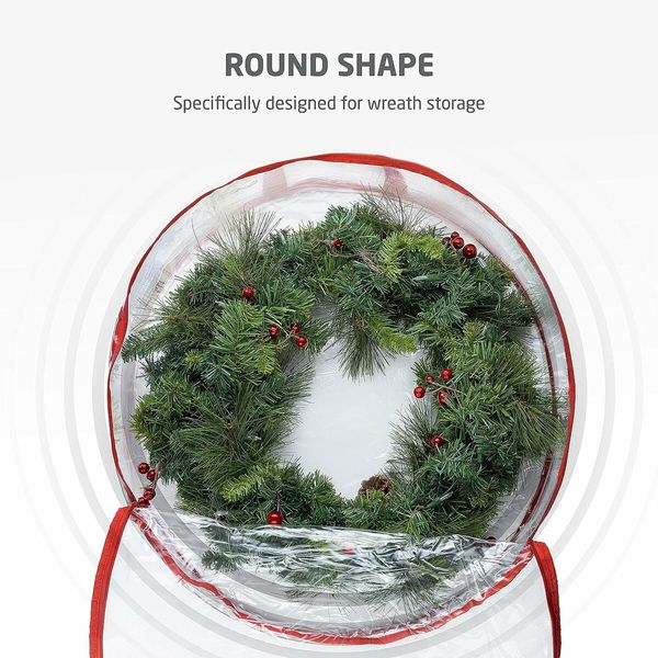 Clear Red 76*20cm Clear Wreath Storage Bags Plastic Wreath Bags with Dual Zippers and Handles for Christmas Thanksgiving Holiday Wreath Storage