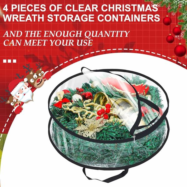 Clear Black 76*20cm Clear Wreath Storage Bags Plastic Wreath Bags with Dual Zippers and Handles for Christmas Thanksgiving Holiday Wreath Storage