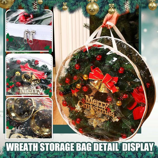 Clear 76*20cm Clear Wreath Storage Bags Plastic Wreath Bags with Dual Zippers and Handles for Christmas Thanksgiving Holiday Wreath Storage