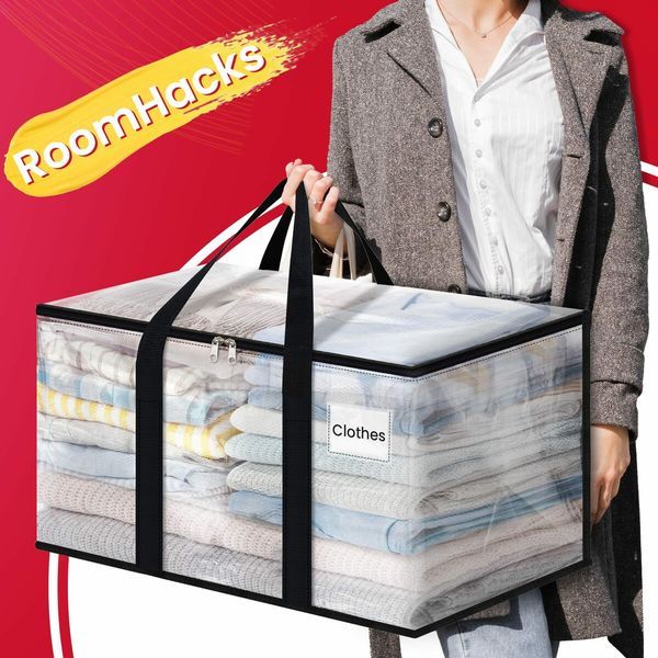 4-Pack Oversized Moving Bags with Reinforced Handles, Heavy-Duty Storage Tote for Clothes, Moving Supplies (Clear)