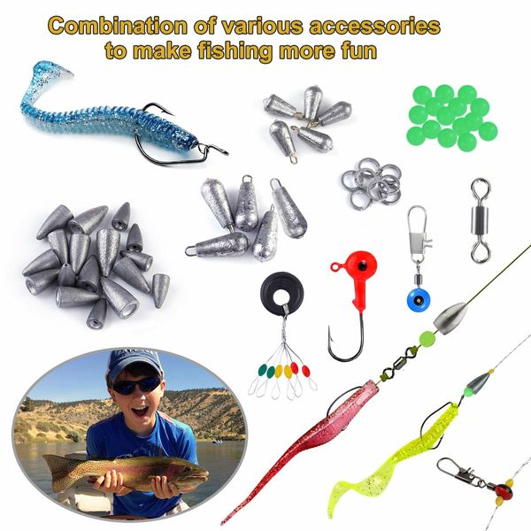 230pcs Fishing Accessories Kit, Including Jig Hooks, Bullet Bass Casting Sinker Weights, Fishing Swivels Snaps, Sinker Slides, Fishing Set with Tackle Box