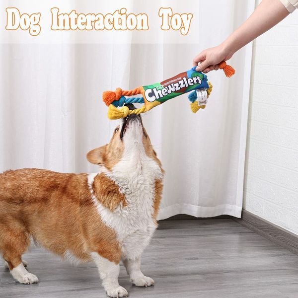 Tough Dog Chew Toy Squeaky Rainbow Candy-Shaped Interactive Rope Toy for Aggressive Chewers for All Types of Pet