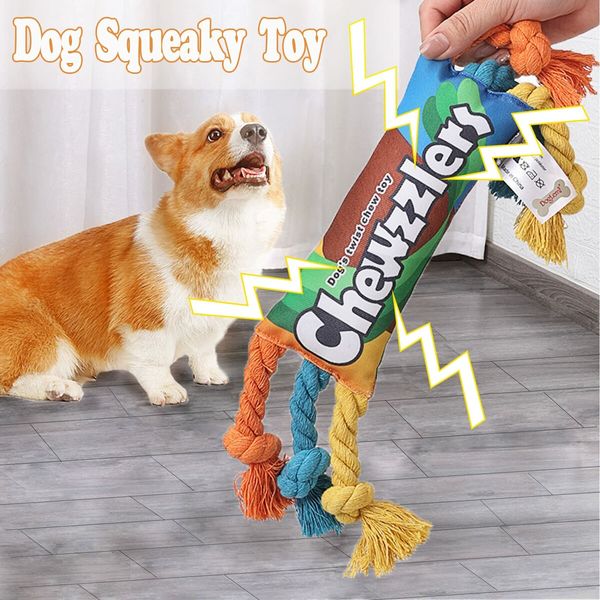 Tough Dog Chew Toy Squeaky Rainbow Candy-Shaped Interactive Rope Toy for Aggressive Chewers for All Types of Pet